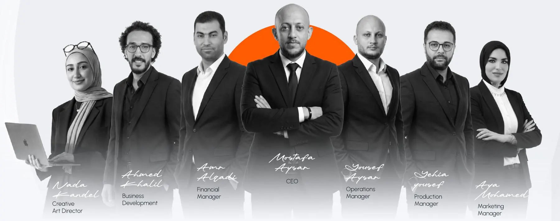 Creative Circle leadership team: Nada Kandel, Ahmed Khalil, Amr Alqadi, Mostafa Aysar, Yousef Aysar, Yehia Yousef and Aya Mohamed